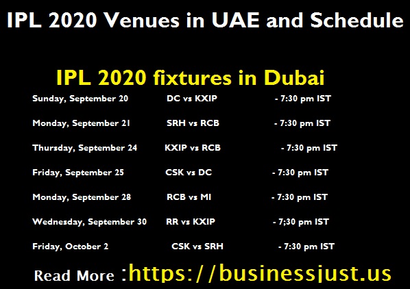 IPL 2020 Venues in UAE and Schedule