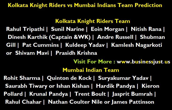 Kolkata Knight Riders vs Mumbai Indians Team Prediction