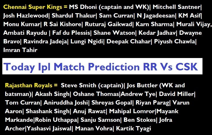 Today IPL Match Prediction RR Vs CSK